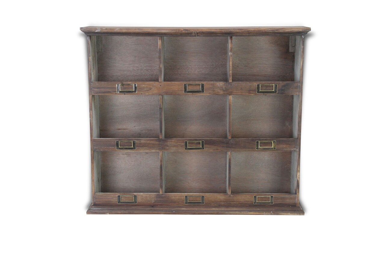 Contemporary Home Living 26.75" Brown Vintage Distressed Wooden Wall with 9ct Cubbies